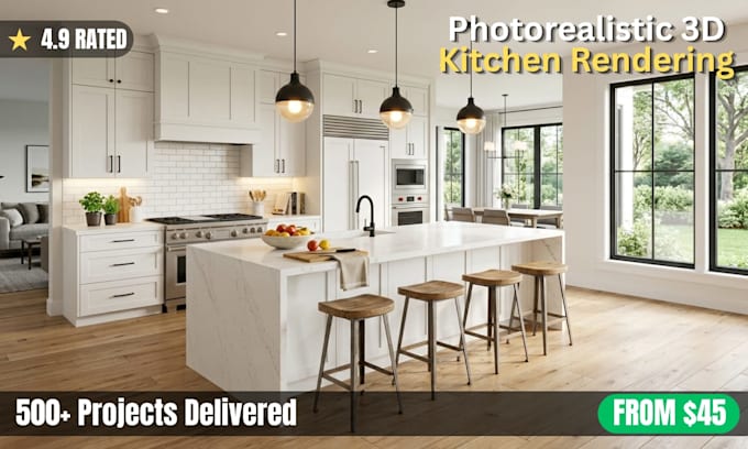 do stunning kitchen interior design and photorealistic rendering