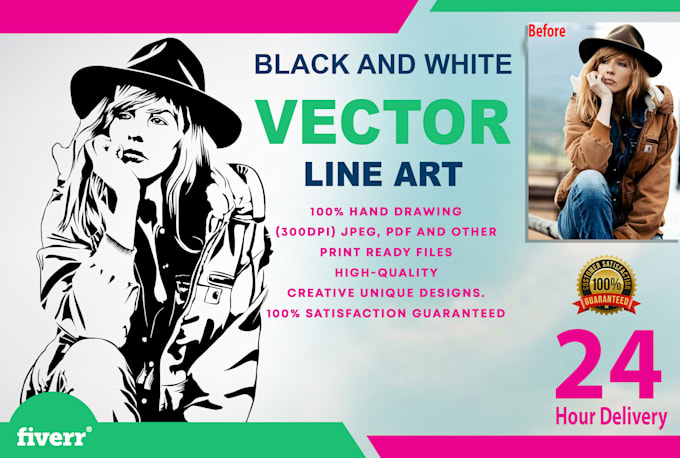 Draw black and white line art and clip art for your photo by ...