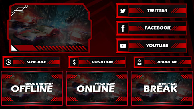 create twitch stream overlay package and youtube gaming logo