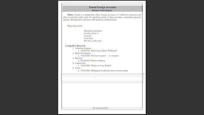 write original business name, tagline and slogan for you