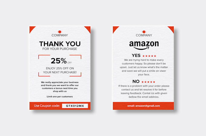 design amazon thank you card, product insert, package insert