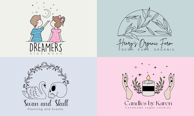 design hand drawn feminine, botanical and mystical logo