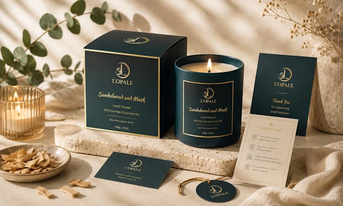 design luxury candle packaging, candle labels and box packaging