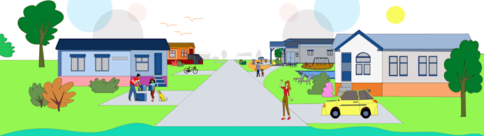 map,cityscape and people illustration