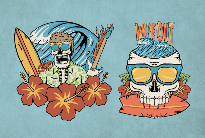 draw vintage surf and beach illustration for clothing brand