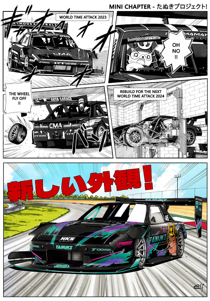 manually hand drawn your car into a manga page