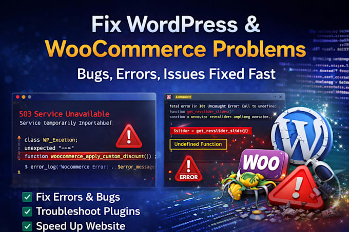 fix critical wordpress errors, white screen, 404, and woocommerce bugs