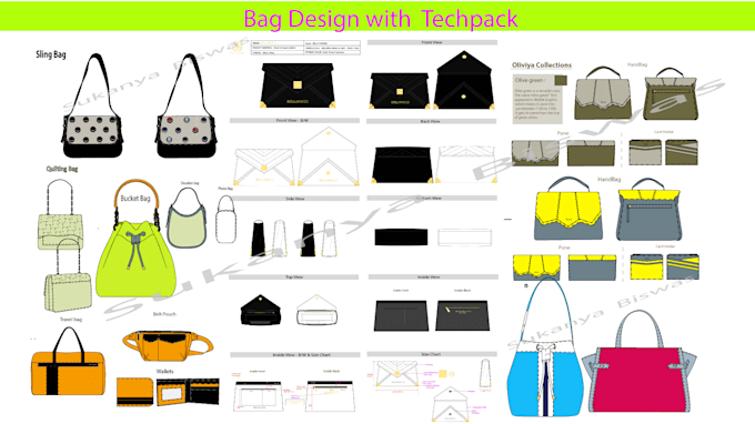 design bags,backpack,laptop bag with technical details for manufacturing process