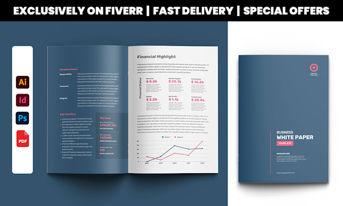 design annual report, business proposal, brochure, whitepaper and booklet