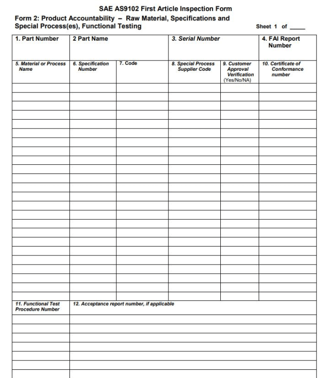 Creation of professional as9102 first article inspection forms by