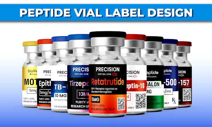 design peptide, product label design, vial, 3d mockup