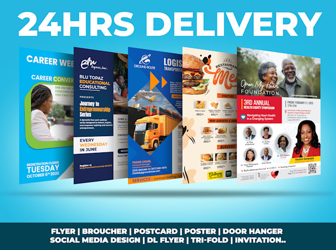 create flyer, postcard, door hanger and poster in 24hrs