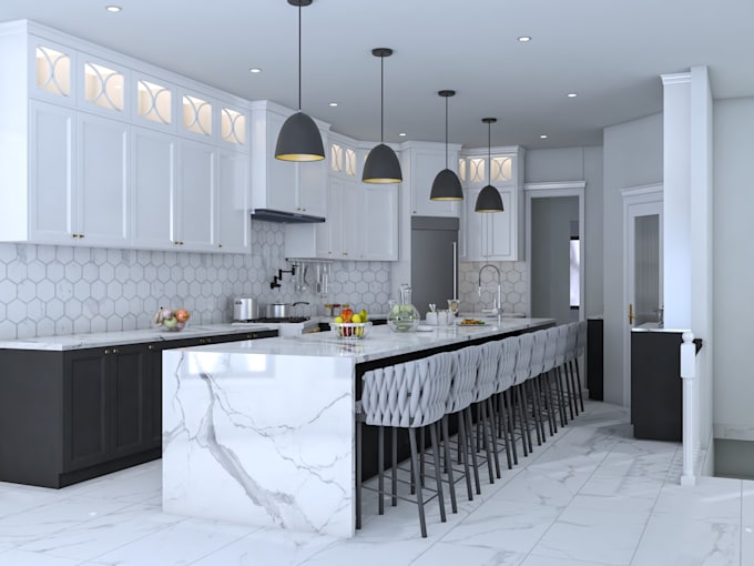 do kitchen design and 3d render