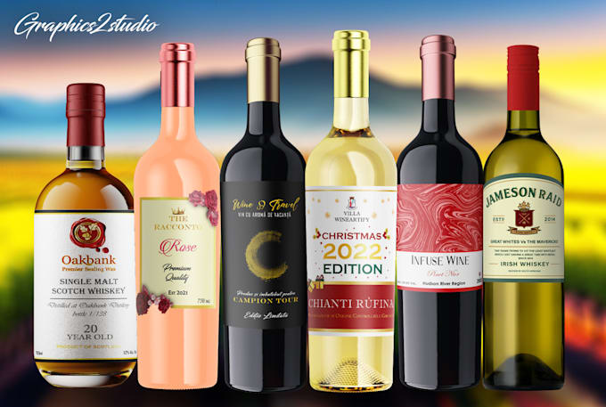 design a wine label, vodka, whisky, beer, gin bottle label