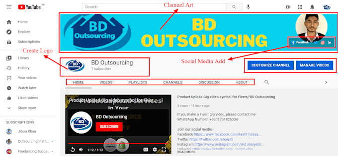 create a youtube channel with setup design and optimize