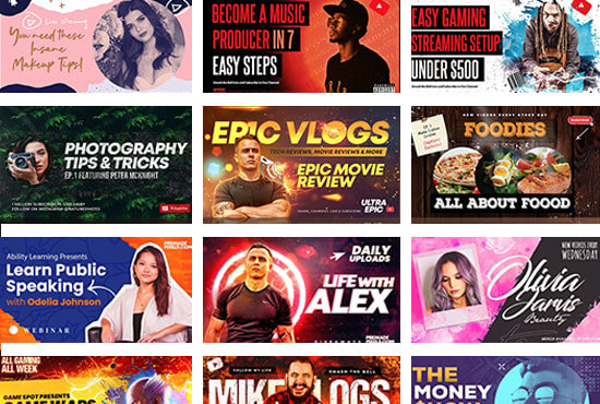 design any youtube thumbnails, logo, and banner