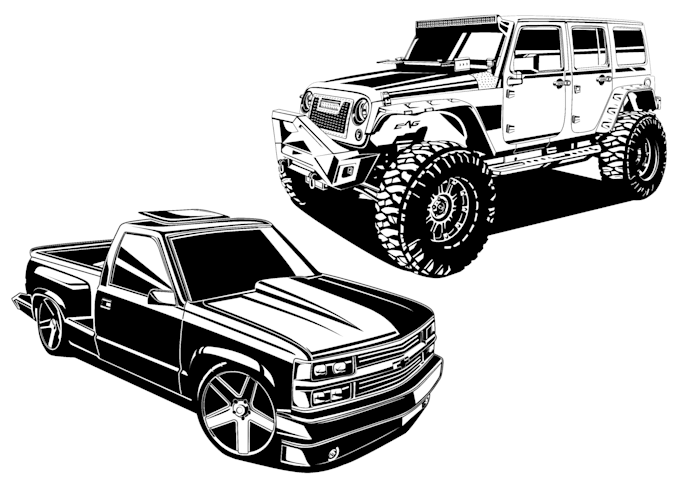 draw your car or truck into vector black and white styles