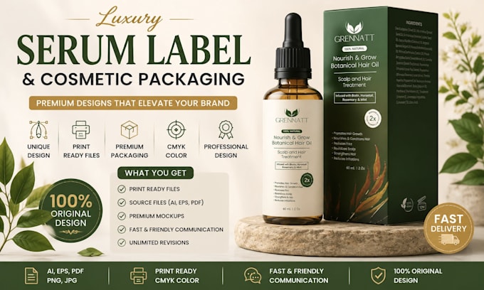 design luxury serum label and cosmetic packaging