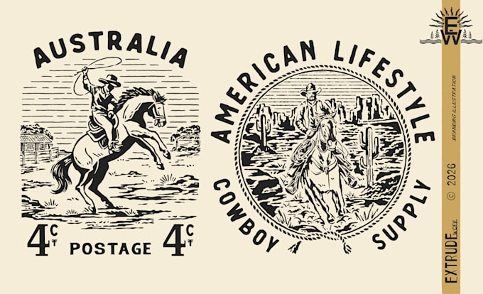 draw vintage handdrawn western cowboy for logo and tshirt