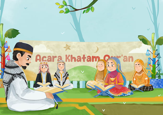 create islamic illustration book for childrens, adults