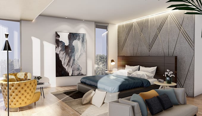 do 3d modeling, rendering of interior space