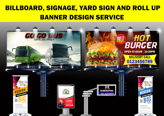 design advertising billboard, signboard, yard sign and signage