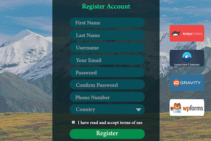 create responsive login, registration, contact form by using gravity or another