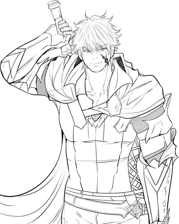 draw a line art in anime style