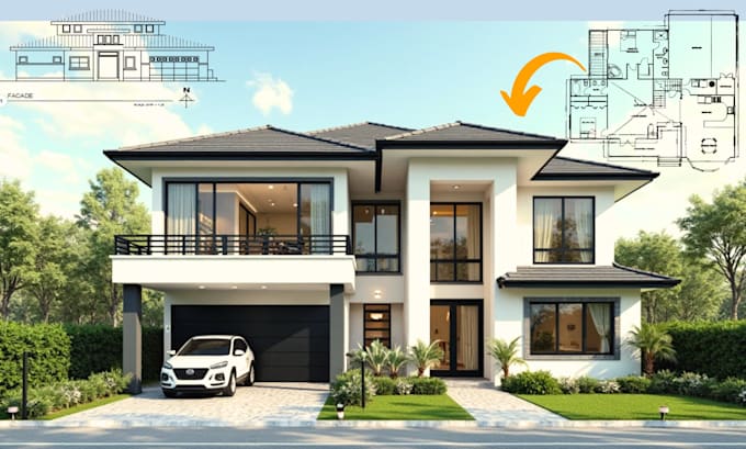 convert floor plan to exterior, interior 3d model and render