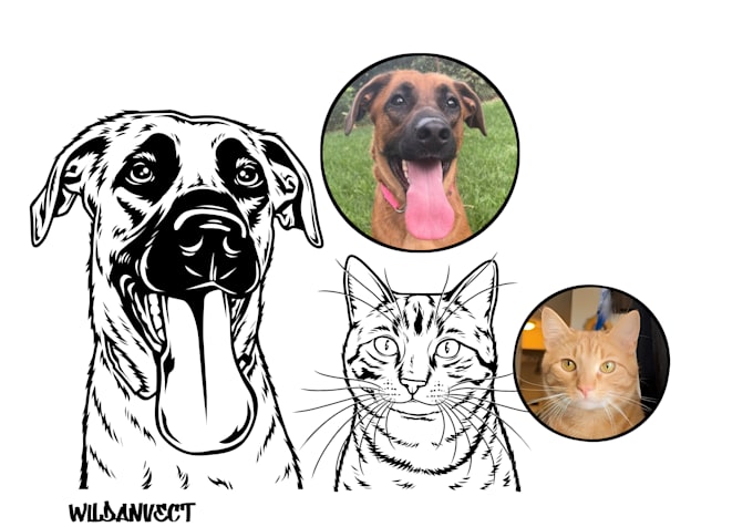 draw your cat,dog,and pet animal line art in 3 hours