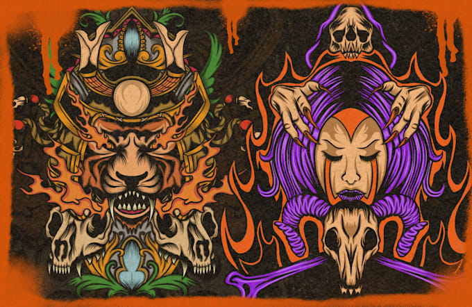 make illustration in hand drawn dark retro and pop art style