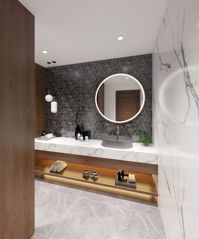 design and render bathroom, shower, vanity, laundry 3d model
