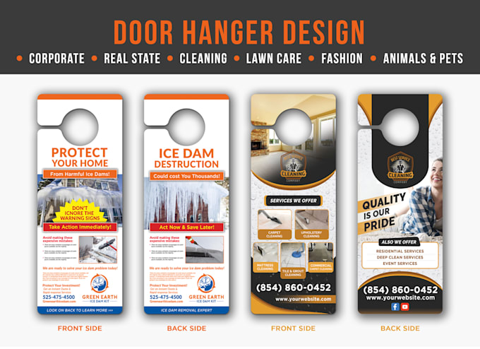 do lawncare, cleaning, washing, real state, solar, fashion door hanger