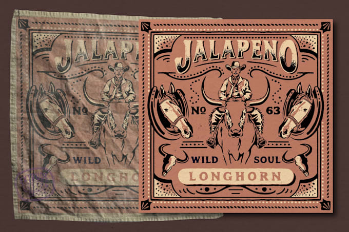 create vintage western bandana design with hand drawn style