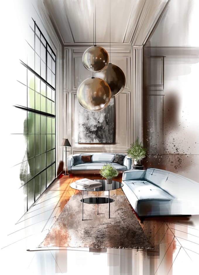 create a hand drawn interior visualization for your project