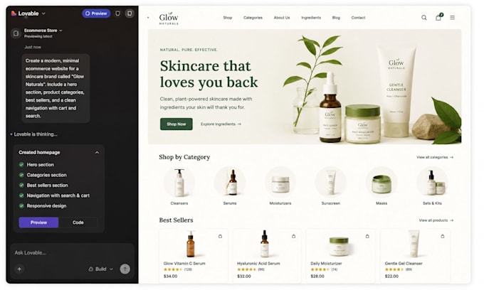 build a custom lovable ai ecommerce website or online store