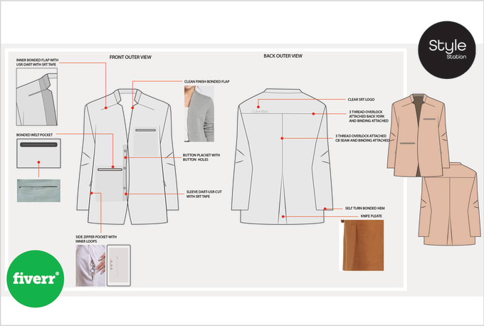 create professional fashion technical sketch and tech packs