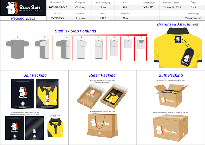 create tech pack and production specification sheets