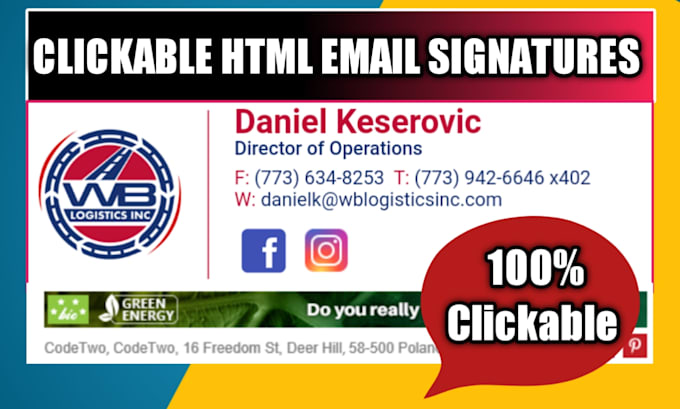 create HTML email signature, clickable HTML email signature