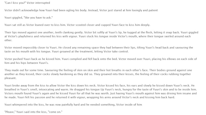 write nsfw anime, yaoi or furry stories