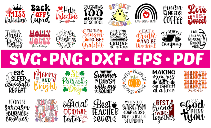 make creative svg, cut file, png, eps, dxf design bundle