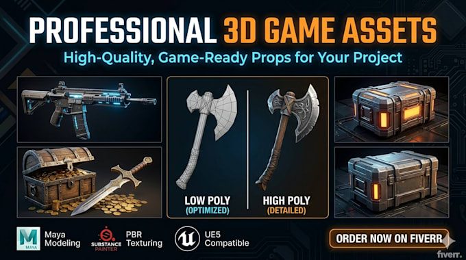 create low and high poly 3d model and environment in 3d maya