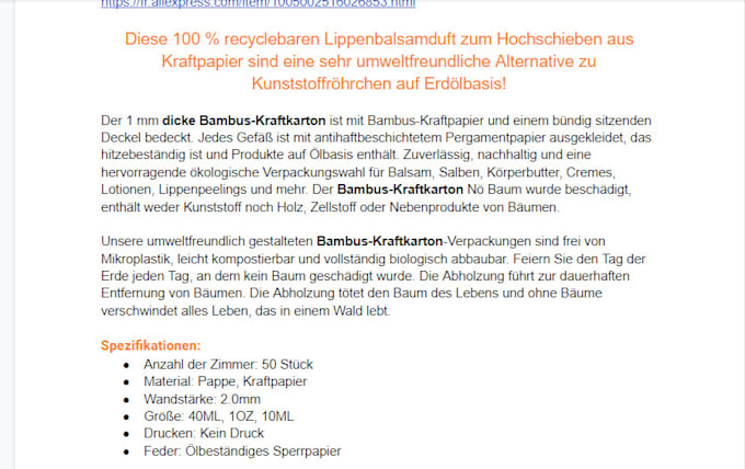 write german shopify product descriptions