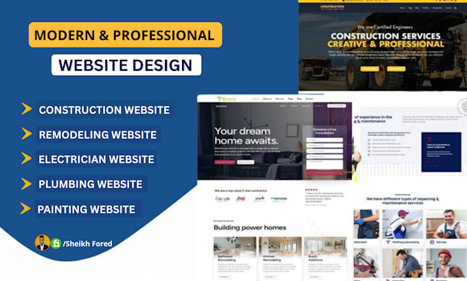 design construction, home remodeling, plumbing, painting, electrician website