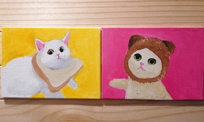 paint small acrylic cat portraits, custom cat portraits