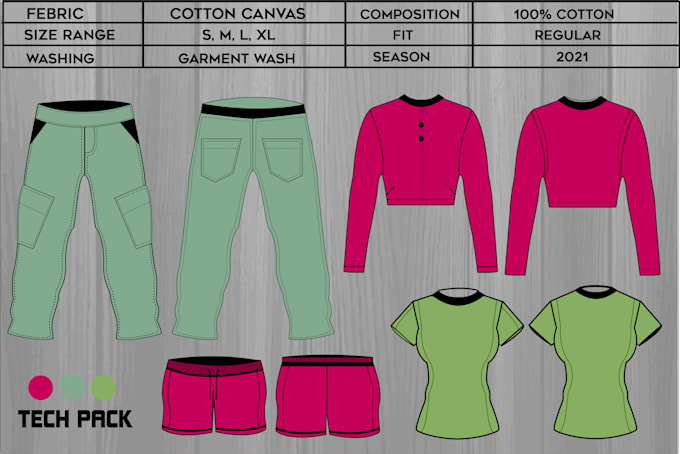 do fashion apparel flat sketch and tech packs