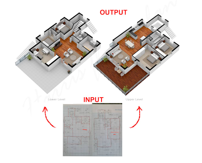 redraw 3d floor plan with all input from client