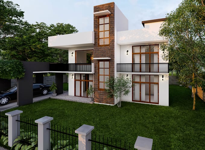 render architectural 3d house and exterior landscapes
