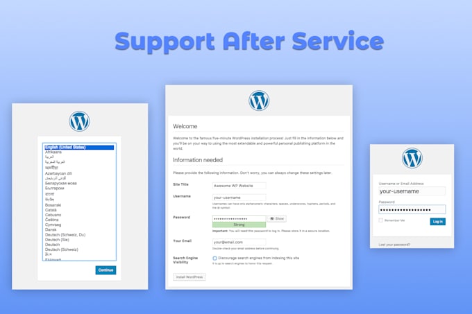 wordpress install and theme install with responsive design