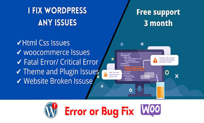 fix wordpress bug, error or technical problem within 1 hour